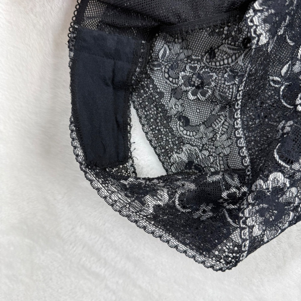 Victoria's Secret Very Sexy Black Lace Silver Metallic Halter Teddy Bodysuit S - Picture 3 of 10